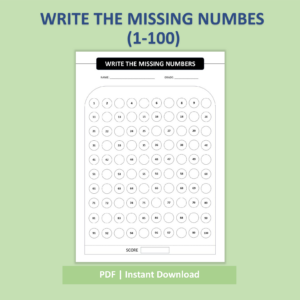 missing numbers worksheet 1–100 | ages 5–7