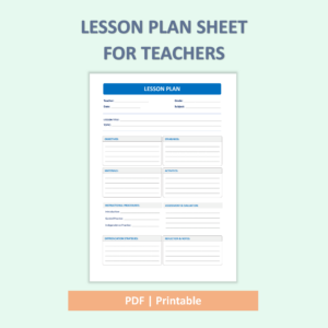 professional lesson plan sheet for teachers | printable